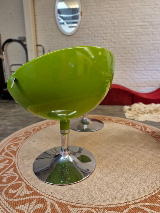 Image 1 of Space age bucket chairs green/cream