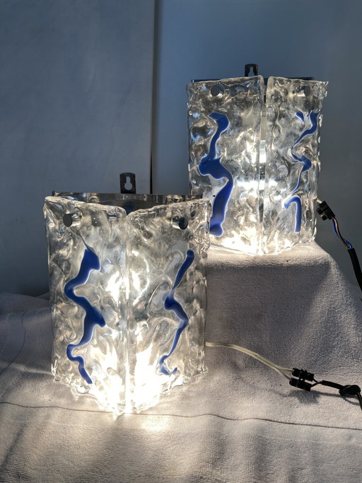 Pair of wall sconces in clear Murano glass enhanced with sky blue – wandlampen, Metal (photo 2 of 15)