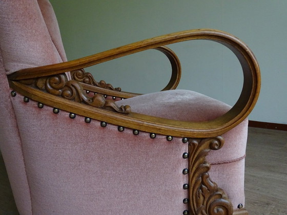 Image 1 of ⚠️ 2 sur 4 encore disponibles | Fauteuils club Art déco (env. 1920-1950) | Velours rose poudré | Chêne sculpté