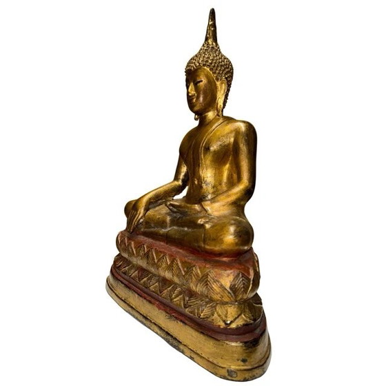Estatua de Buda Tailandesa Rattanakosin Antigua - Siglo XIX - Bronce Pesado con Dorado Antiguo – Esculturas (photo 9 of 10)