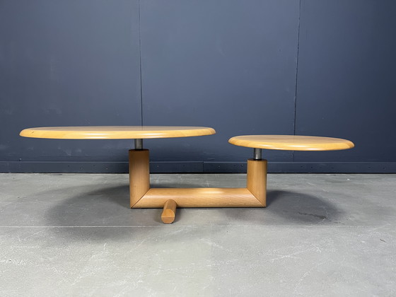 Image 1 of Table basse à deux niveaux en bois à plateau pivotant par Roche Bobois, années 1980