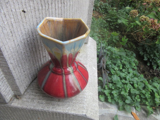 Art Deco Octagonal Ceramic Vase Made in Belgium (Attributed) (photo 11 of 12)