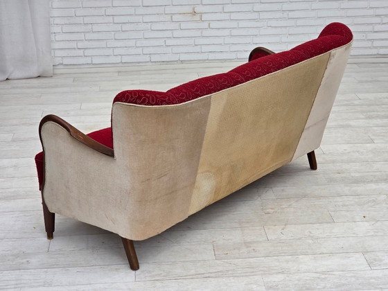 Image 1 of Divano danese a 3 posti degli anni '50, rivestimento originale in lana per mobili rosso/beige.