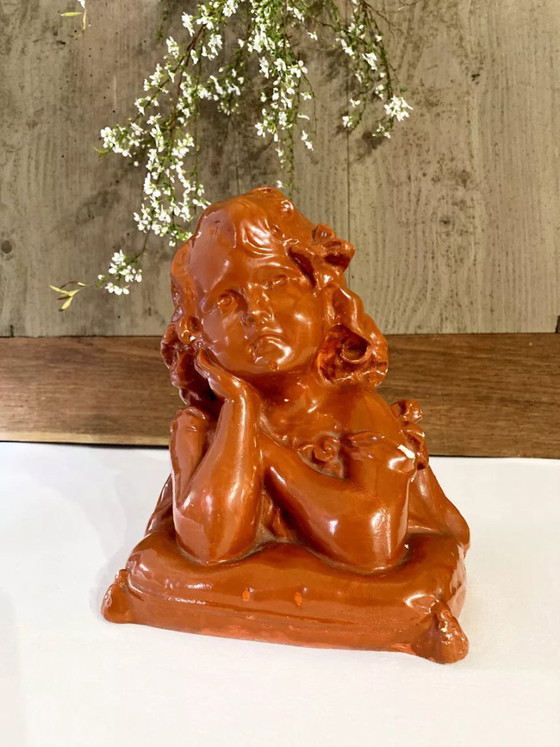 Image 1 of Busto in gesso di un bambino pensieroso