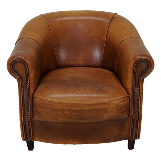 Vintage Nederlandse clubfauteuil in cognackleurig leer