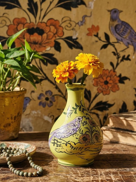 Image 1 of Small ceramic vase signed Henri Siffre Montpellier, bird decoration, 1950s-60s