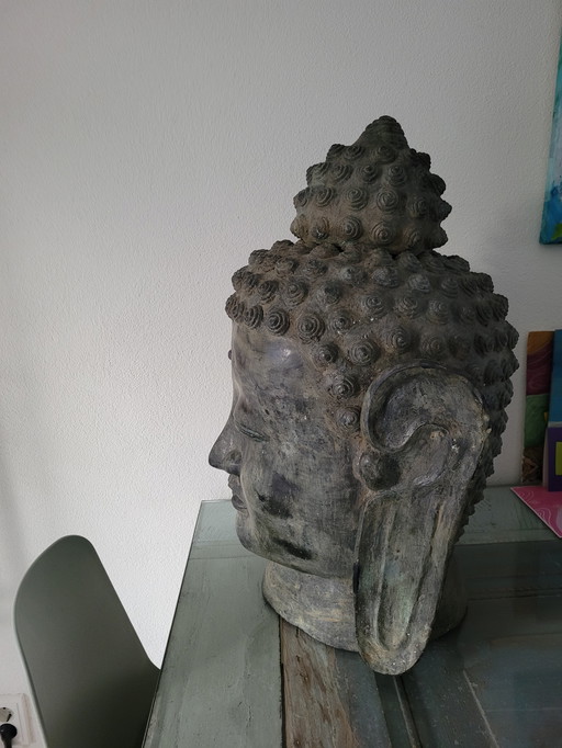 Wunderschöner Buddha-Kopf aus Bronze, Höhe 65 cm