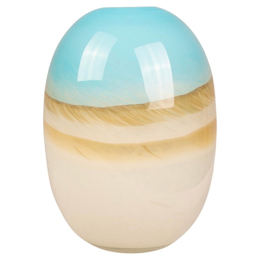 Jarrón de cristal de Murano italiano vintage Mid Century Aqua Azul y Marfil
