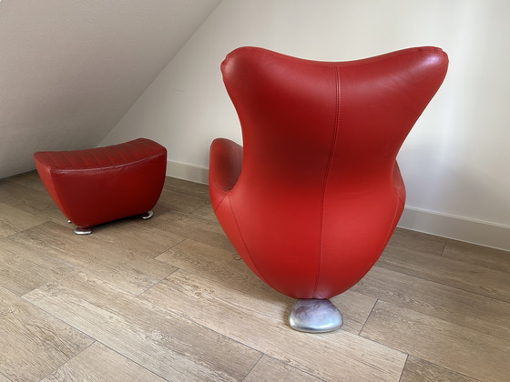 Image 1 of Leolux Balou Armchair Red Leather + Hocker