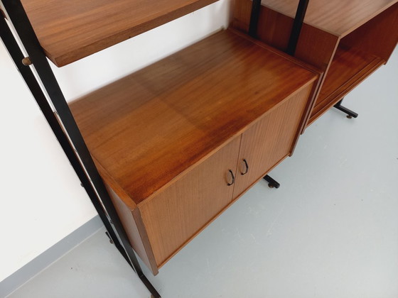 Image 1 of Vintage Italian double modular bookcase in teak and metal from the 1960s