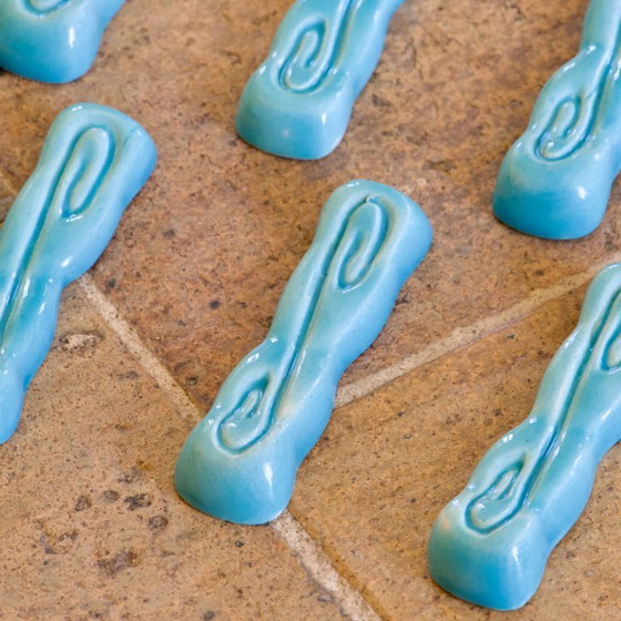 Image 1 of Antiguo soporte para cuchillos Art Déco en loza turquesa