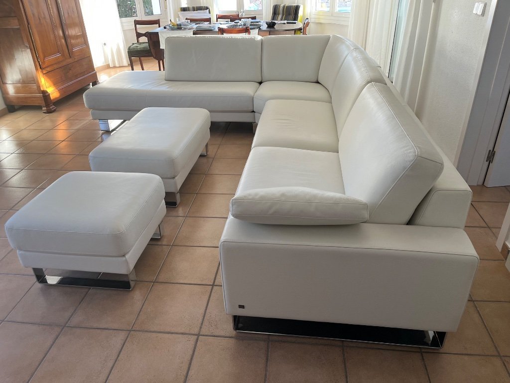 Rolf Benz EGO Corner Sofa in White Leather with Two Matching