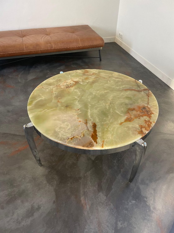 Vintage onyx marble coffee table (green/copper) (photo 3 of 12)