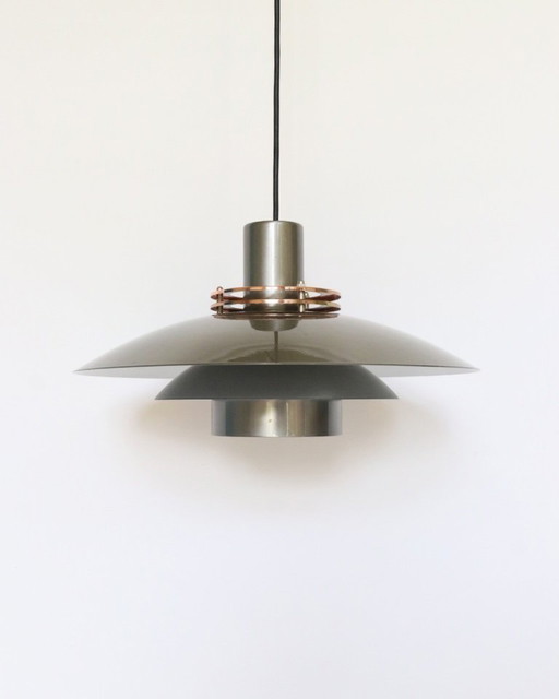 Lampe bol danoise vintage, suspension en métal canon de fusil, style rétro