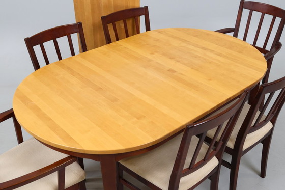 Image 1 of Vintage Scandinavian dining set - table + 4 chairs and 2 armchairs - Hans Ehrlin, Tranås