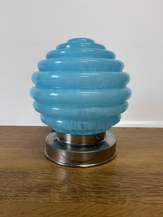 Image 1 of Unieke Aqua Vintage Blauw Gewolkte Art Deco Plafondlamp
