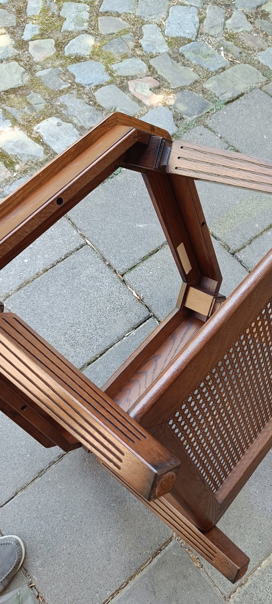 Image 1 of Vintage eikenhouten salontafel met facet geslepen blad