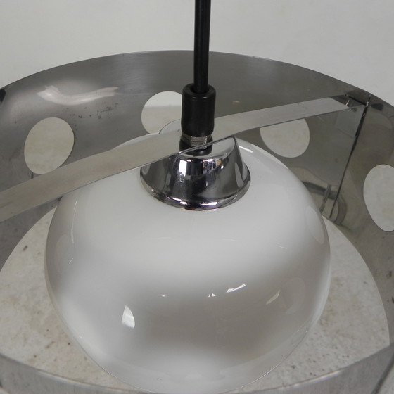 Image 1 of Vintage Hanglamp Met Chromen Cilinder En Glazen Bol
