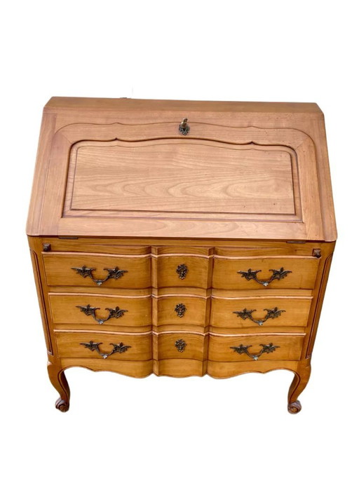 Scrivania/scrivania in stile Luigi XV con parte anteriore inclinata e piano arrotondato