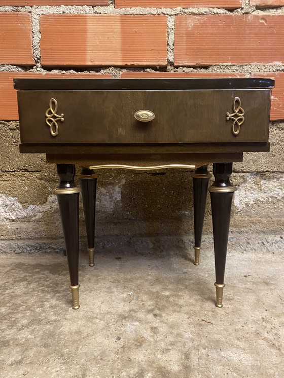 Image 1 of Antique Bedside Table/Nightstand N252 with Drawer, Lacquered Wood, Mid-20th Century Vintage #D395