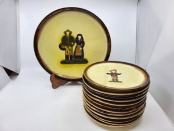 Image 1 of Diner servies Atelier Cerenne Vallauris Frankrijk Côte-d'Azur 1950 set van 13