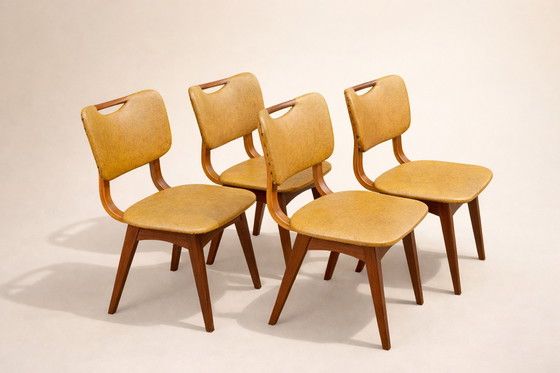 Image 1 of Chaises de salle à manger vintage en similicuir jaune/marron