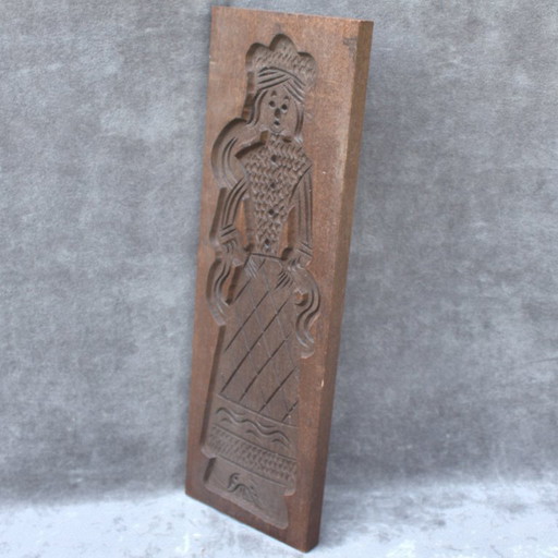 Antique Large french speculatus mould young lady in carved wood from Europe speculoos, biscoff, gift for her him country kitchen