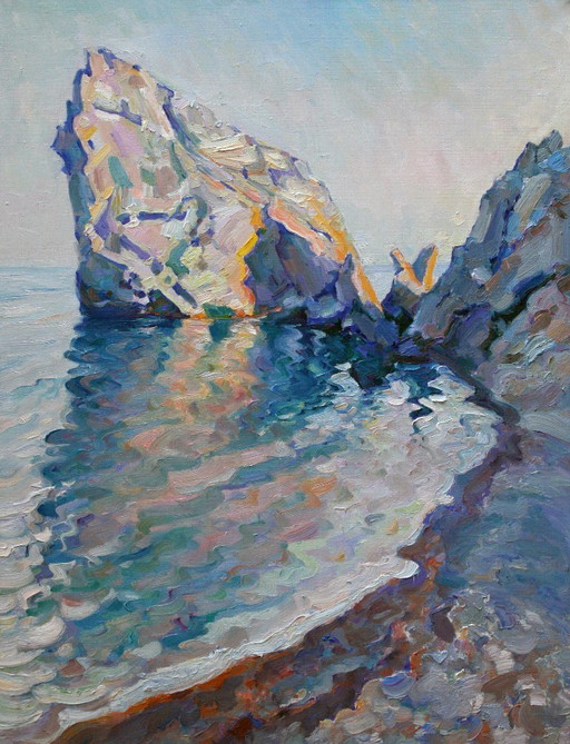 Pintura al óleo original Marina Roca en la orilla del mar