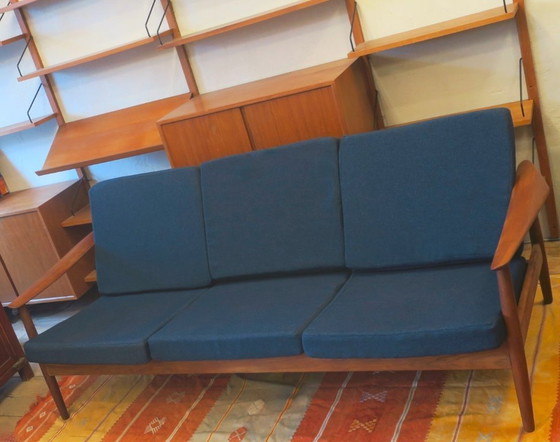 Image 1 of FD 164 driezits teakhouten bank van Arne Vodder voor Frankrijk en Sohn, Denemarken, jaren 60