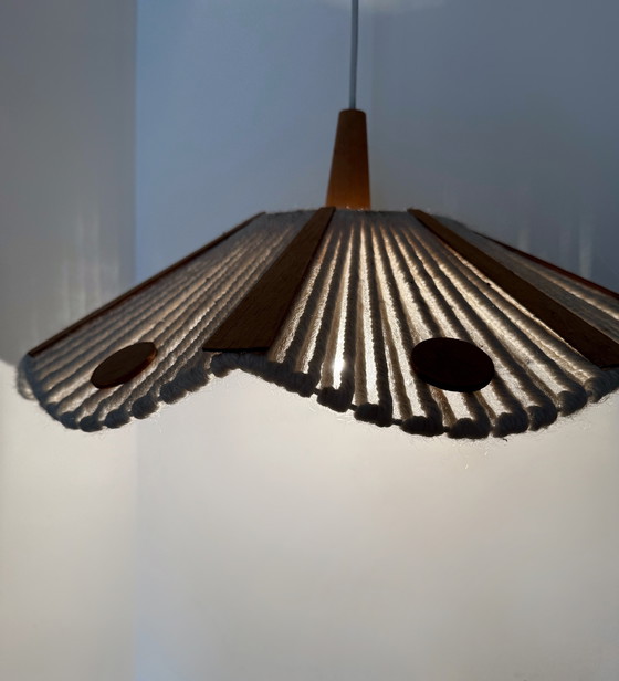 Image 1 of Scandinavian wool and teak chandelier from the 60s