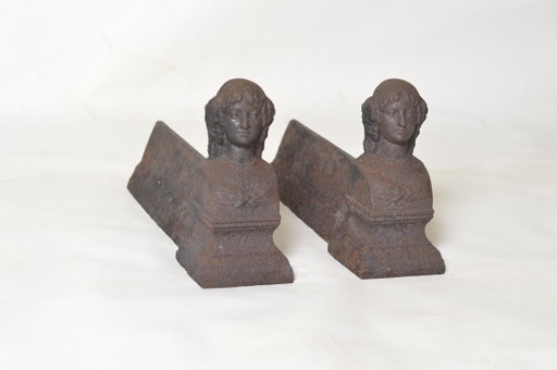 19th Century Cast Iron Andirons, 1890s, Set of 2