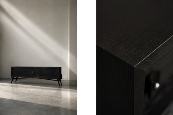 Image 1 of Vintage Mid-Century Modern Scandinavian Dark Oak Sideboard with Wooden & Metal Handles, 1960s