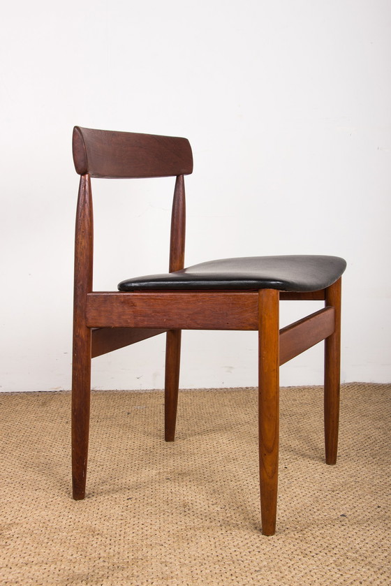 Image 1 of Set of 4 Danish Teak Chairs in Black Skaï by P.E. Jorgensen for Farso Stolefabrik 1960