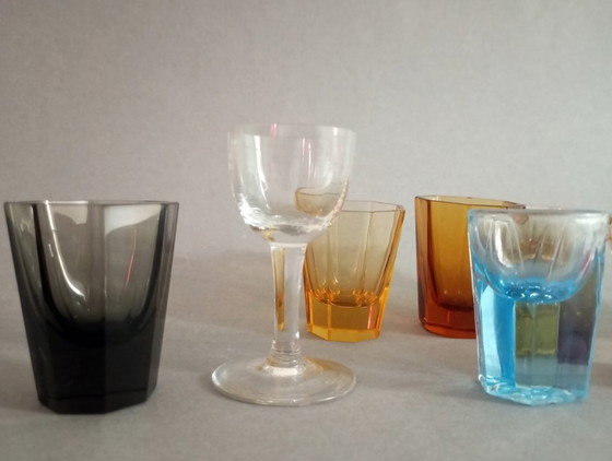 Image 1 of 9x art-déco/Wiener Werkstatte verres à liqueur en cristal 1920-40 Moser etc.