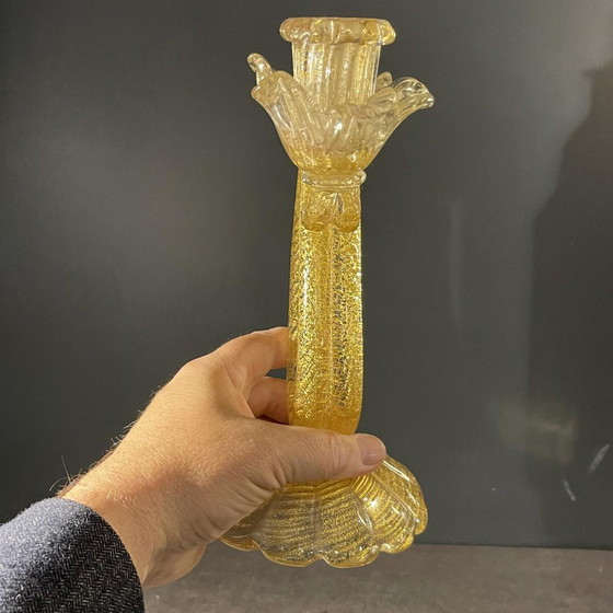 Murano Candleholder in Golden Glitter Glass by Ercole Barovier & Toso, 1950s – Candle holders (photo 12 of 17)