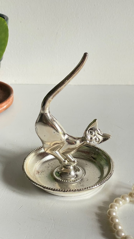 Image 1 of Zilverkleurig metalen katten sieradenbakje