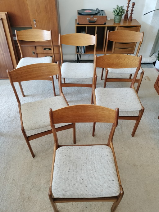Ensemble vintage de 6 chaises de salle à manger danoises en teck