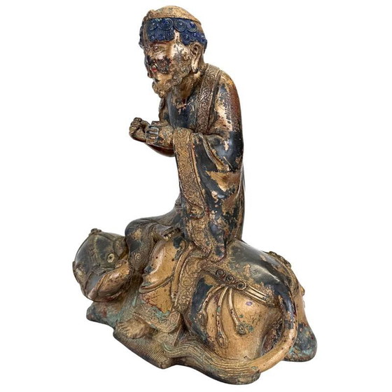 Arhat Statue, Gilded Dano Bronze, Himalayan – Buddhist Figure – Beeldhouwkunst (photo 13 of 16)