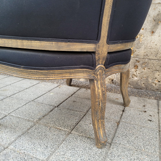 Image 1 of Carriage or bonnet chair, Louis XV style, washed wood, thread upholstery, 21st century – France