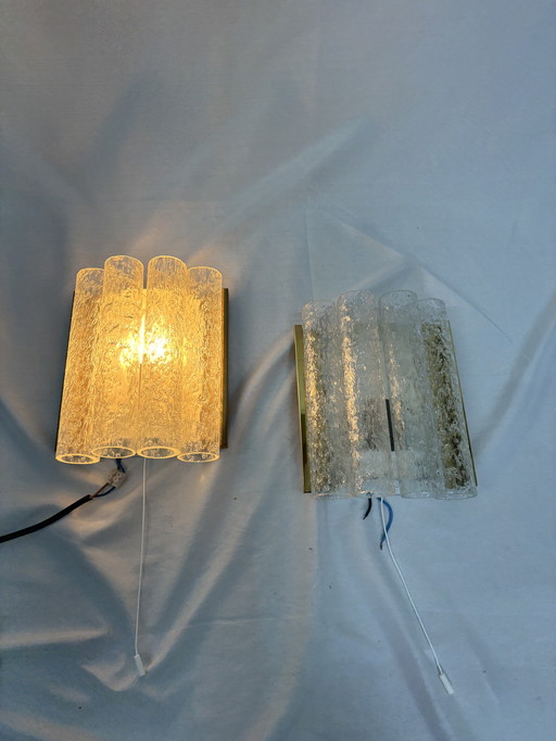Ensemble d'appliques vintage Doria Leuchten tubes en verre glacé 1960