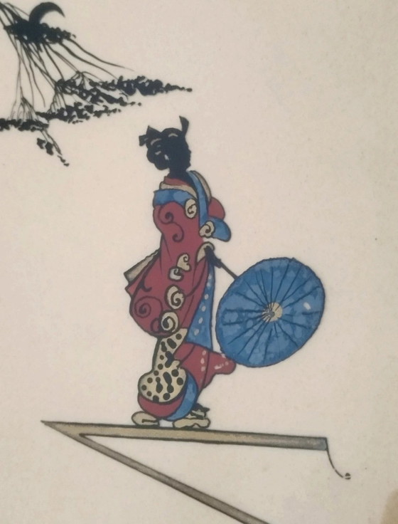 Pair of Japanese Watercolors: Young Ladies with Parasols – Paintings & Drawings, Paper (photo 3 of 13)