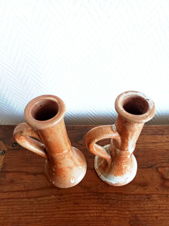 Image 1 of Paire de Bougeoirs en Grès Vintage
