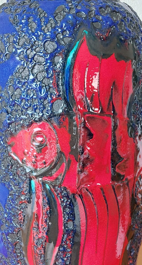 Image 1 of Fat Lava Floor Vase 'Fire Fish' by Scheurich, 1970's