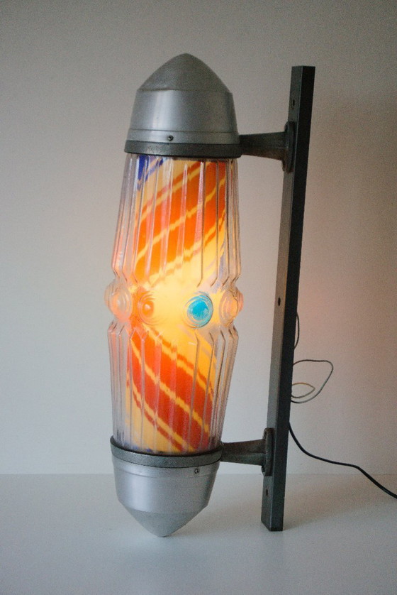 Image 1 of Palo luminoso pubblicitario da barbiere giapponese d'epoca: design spaziale, montaggio a parete, completamente funzionale