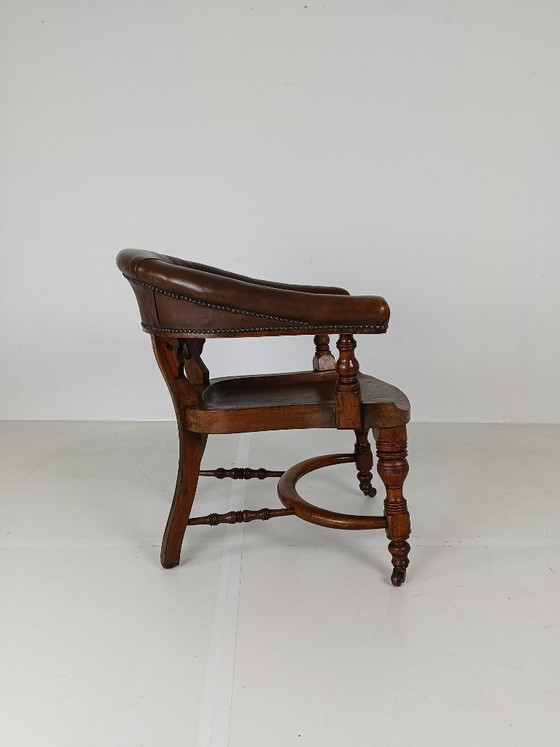 Chaise de bureau victorienne en acajou et cuir – Fauteuils, Wood, Leather (photo 4 of 10)