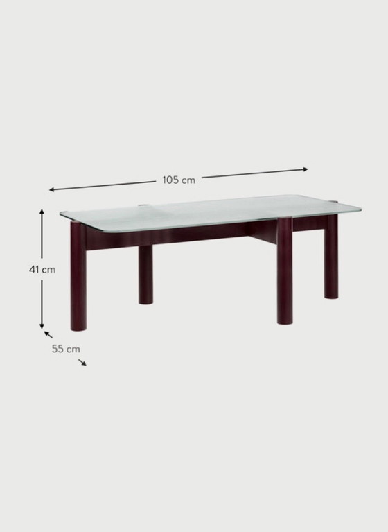 Image 1 of KOB Table Noo.ma, Wine Red, Ribbed Glass, Wooden Base