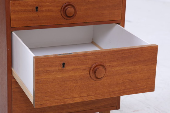 Image 1 of Vintage teak desk from the 60s | Mid - Century drawers work desk office desk table retro wood #07-70