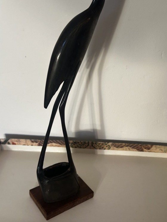 Image 1 of Grand Oiseau en Bois Noir Sculpté- Période Art-Deco H 43 cm