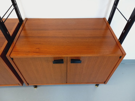 Image 1 of Bibliothèque étagère italienne double modulable vintage en teck et métal des années 60