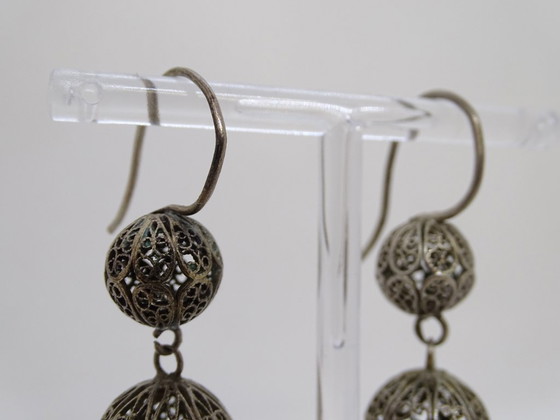 Image 1 of Boucles d'oreilles sphériques en filigrane Charro, argent massif 925, début du XXe siècle - Salamanque, Espagne